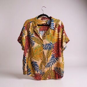 Jane +‎ Delancy Tropical Leaf Print Button Up Shirt 1X